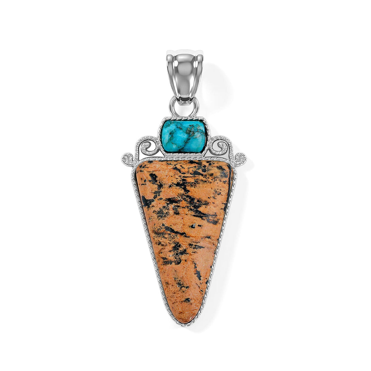 Arrowhead Aquamarine Soutwest and Jade 30.00 ctw Pendant Without Chain in Stainless Steel (Center Stone Varies)