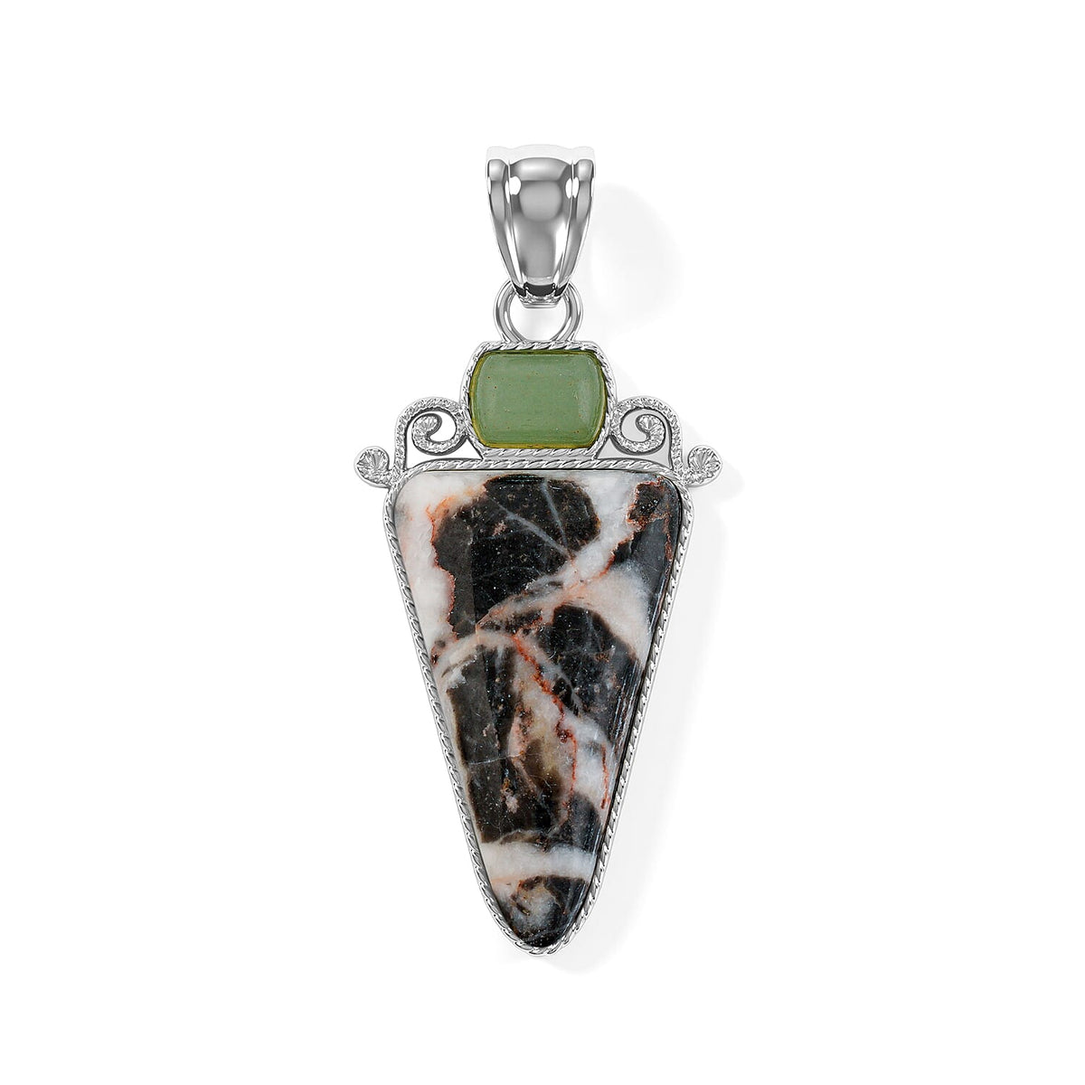 Arrowhead Aquamarine Soutwest and Jade 30.00 ctw Pendant Without Chain in Stainless Steel (Center Stone Varies)