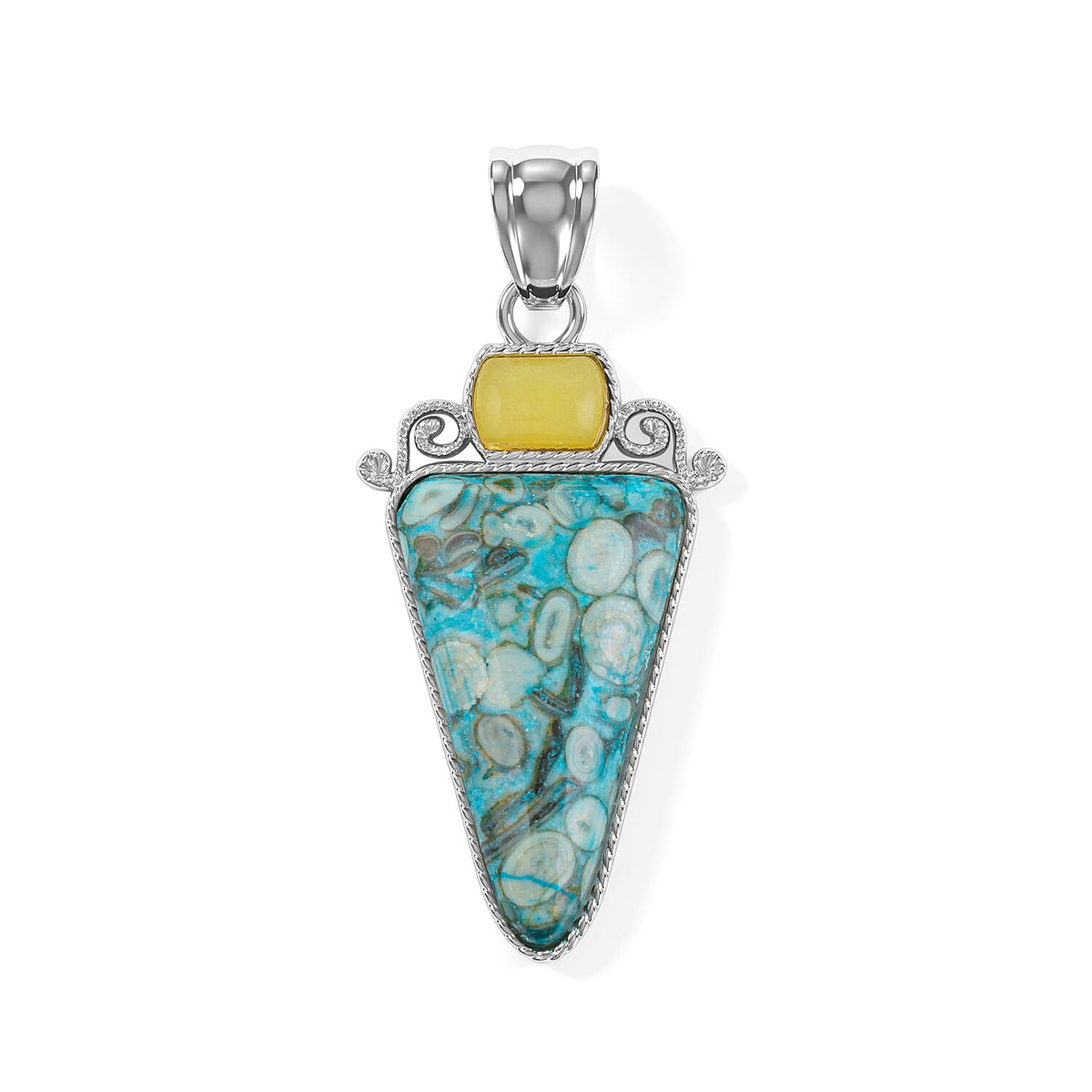 Arrowhead Aquamarine Soutwest and Jade 30.00 ctw Pendant Without Chain in Stainless Steel (Center Stone Varies)
