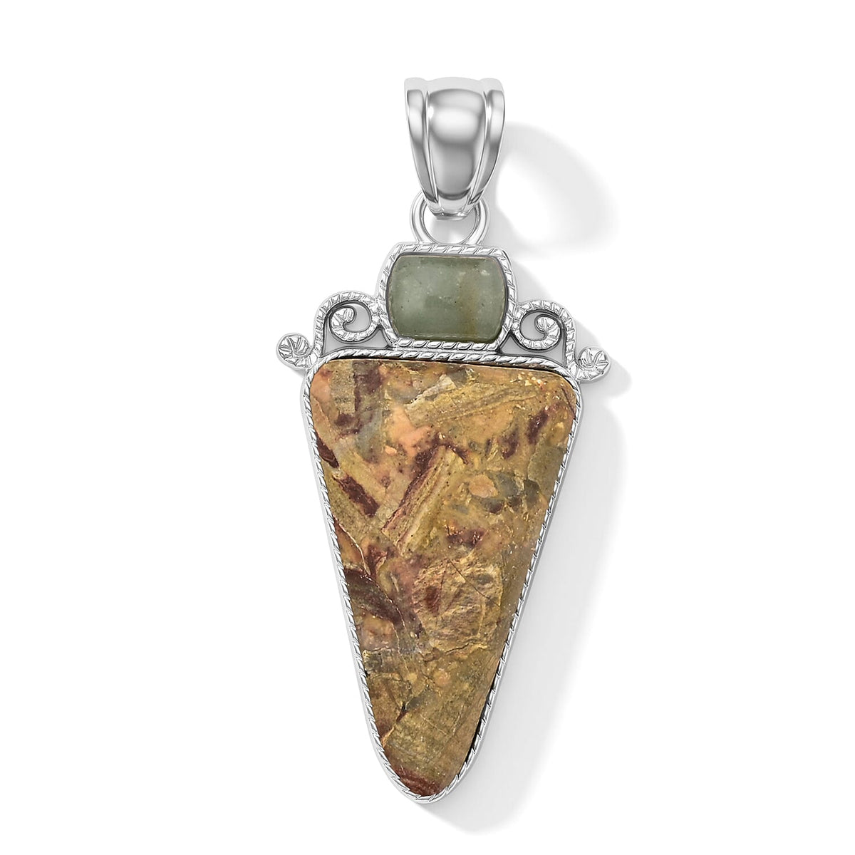 Arrowhead Aquamarine Soutwest and Jade 30.00 ctw Pendant Without Chain in Stainless Steel (Center Stone Varies)