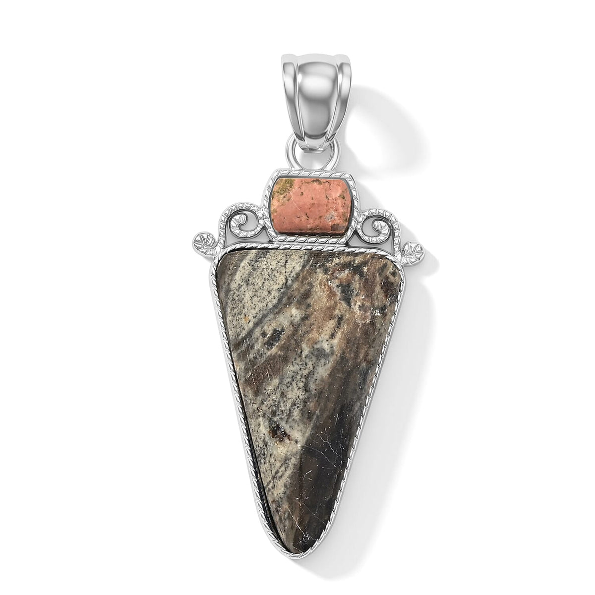 Arrowhead Aquamarine Soutwest and Jade 30.00 ctw Pendant Without Chain in Stainless Steel (Center Stone Varies)