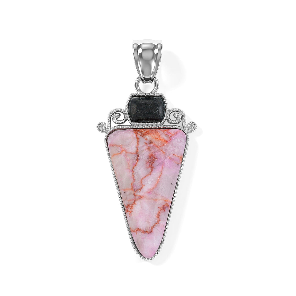 Arrowhead Aquamarine Soutwest and Jade 30.00 ctw Pendant Without Chain in Stainless Steel (Center Stone Varies)