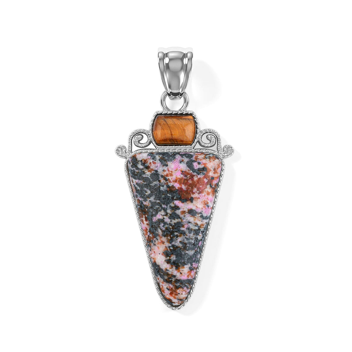 Arrowhead Aquamarine Soutwest and Jade 30.00 ctw Pendant Without Chain in Stainless Steel (Center Stone Varies)