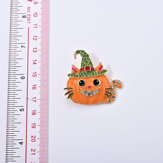 Green Austrian Crystal Pumpkin Enameled Brooch