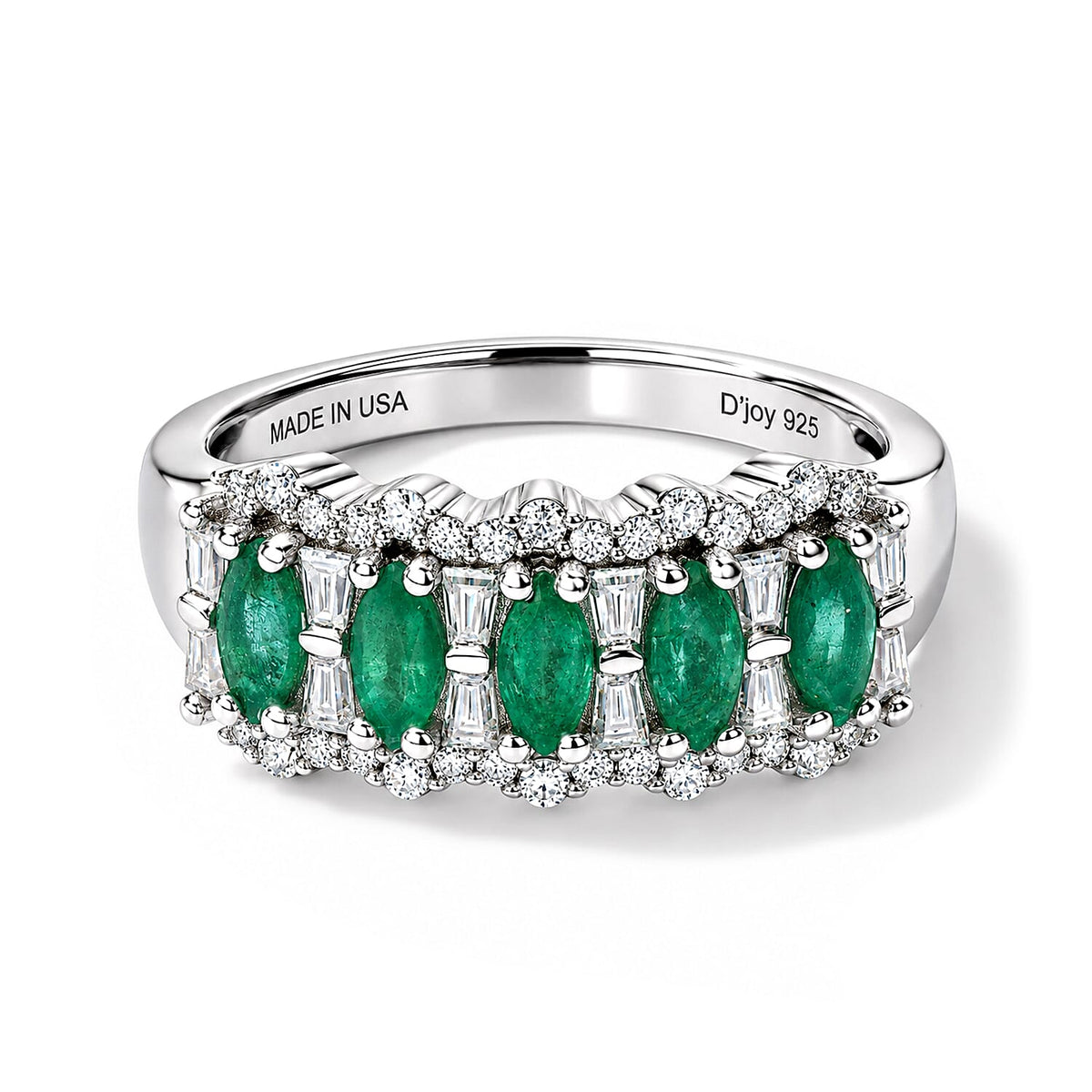D''Joy Premium Kagem Zambian Emerald and Moissanite 1.20 ctw Cluster Ring in Rhodium Over Sterling Silver (Size 7.0)