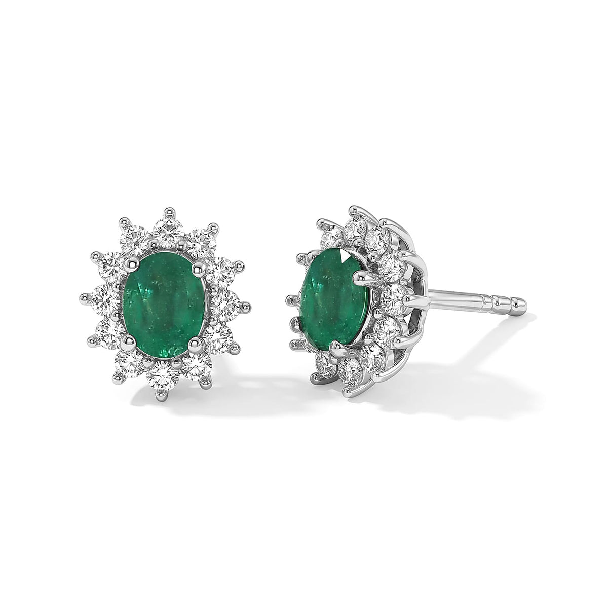D''Joy Premium Kagem Zambian Emerald and White Zircon 1.10 ctw Earrings in Rhodium Over Sterling Silver