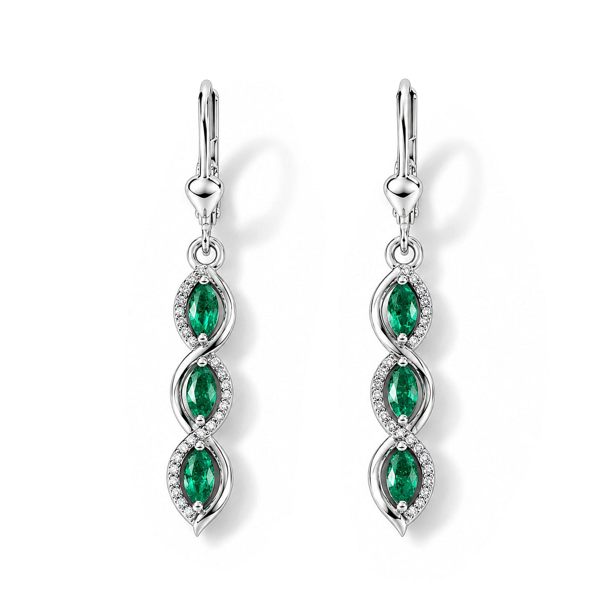 D''Joy Premium Kagem Zambian Emerald 0.80 ctw Earrings in Rhodium Over Sterling Silver