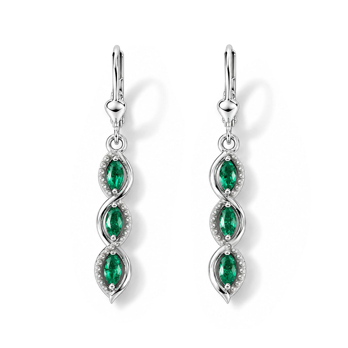 D''Joy Premium Kagem Zambian Emerald 0.80 ctw Earrings in Rhodium Over Sterling Silver