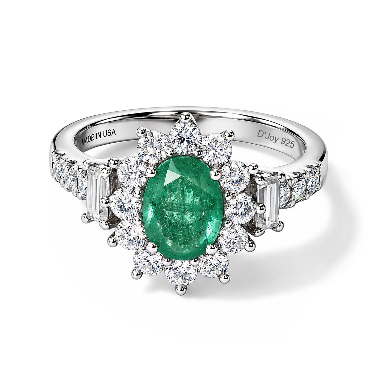 D''Joy Premium Kagem Zambian Emerald and Moissanite Ring in Rhodium Over Sterling Silver (Size 10) 1.65 ctw