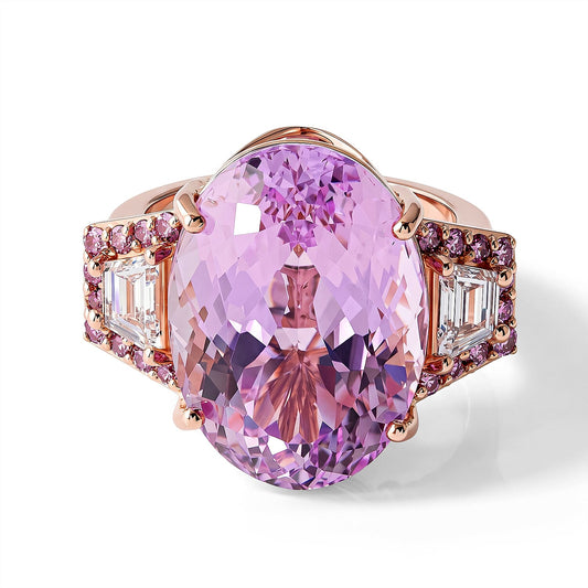 10K Rose Gold AAA Martha Rocha Kunzite, Lab Grown White and Pink Diamond (VS) (0.88 cts) Crown Jewel Ring (Size 10.0) (4 g) 17.40 ctw