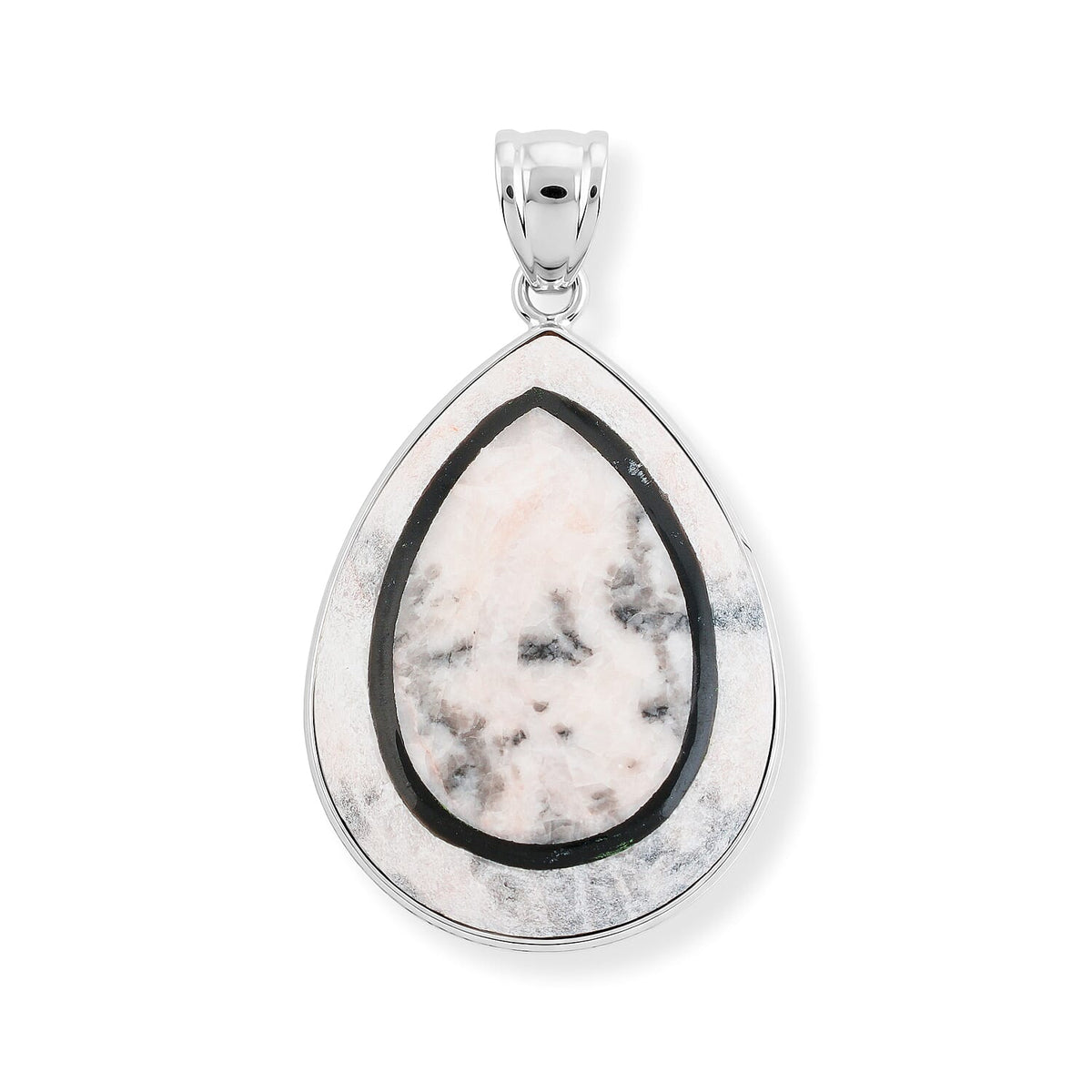 Crazy Lace Agate and Black Agate 55.00 ctw Pear Pendant without Chain in Stainless Steel