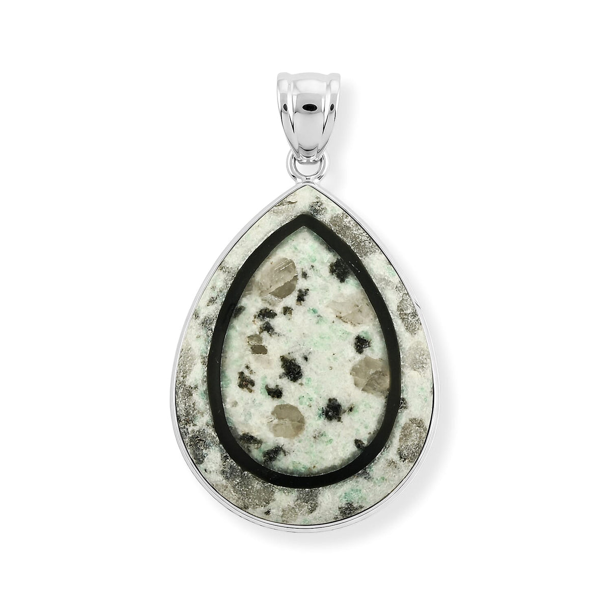 Crazy Lace Agate and Black Agate 55.00 ctw Pear Pendant without Chain in Stainless Steel