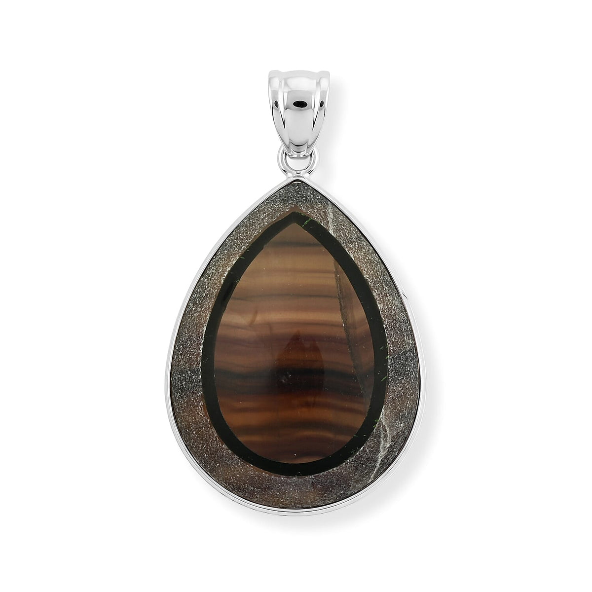 Crazy Lace Agate and Black Agate 55.00 ctw Pear Pendant without Chain in Stainless Steel