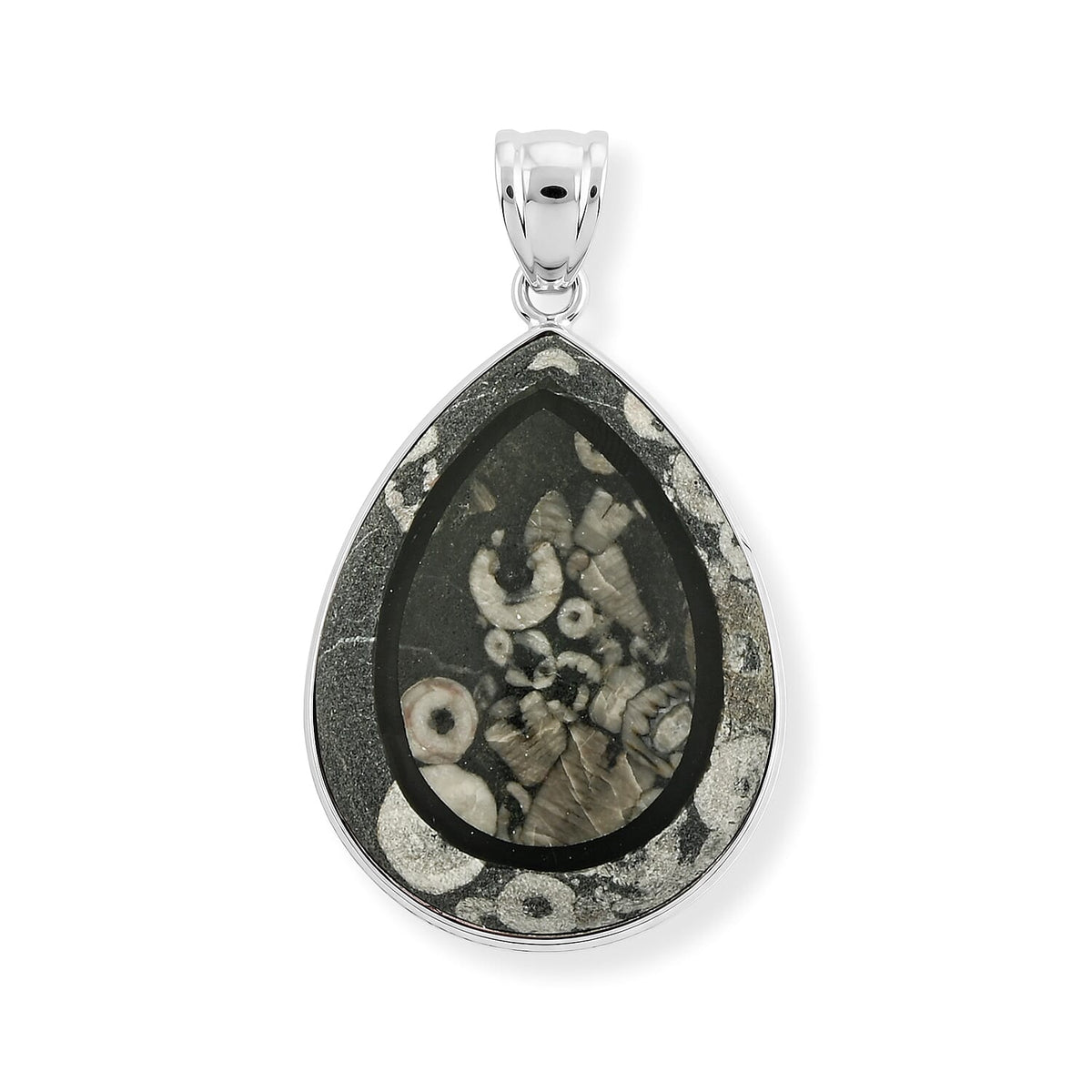 Crazy Lace Agate and Black Agate 55.00 ctw Pear Pendant without Chain in Stainless Steel
