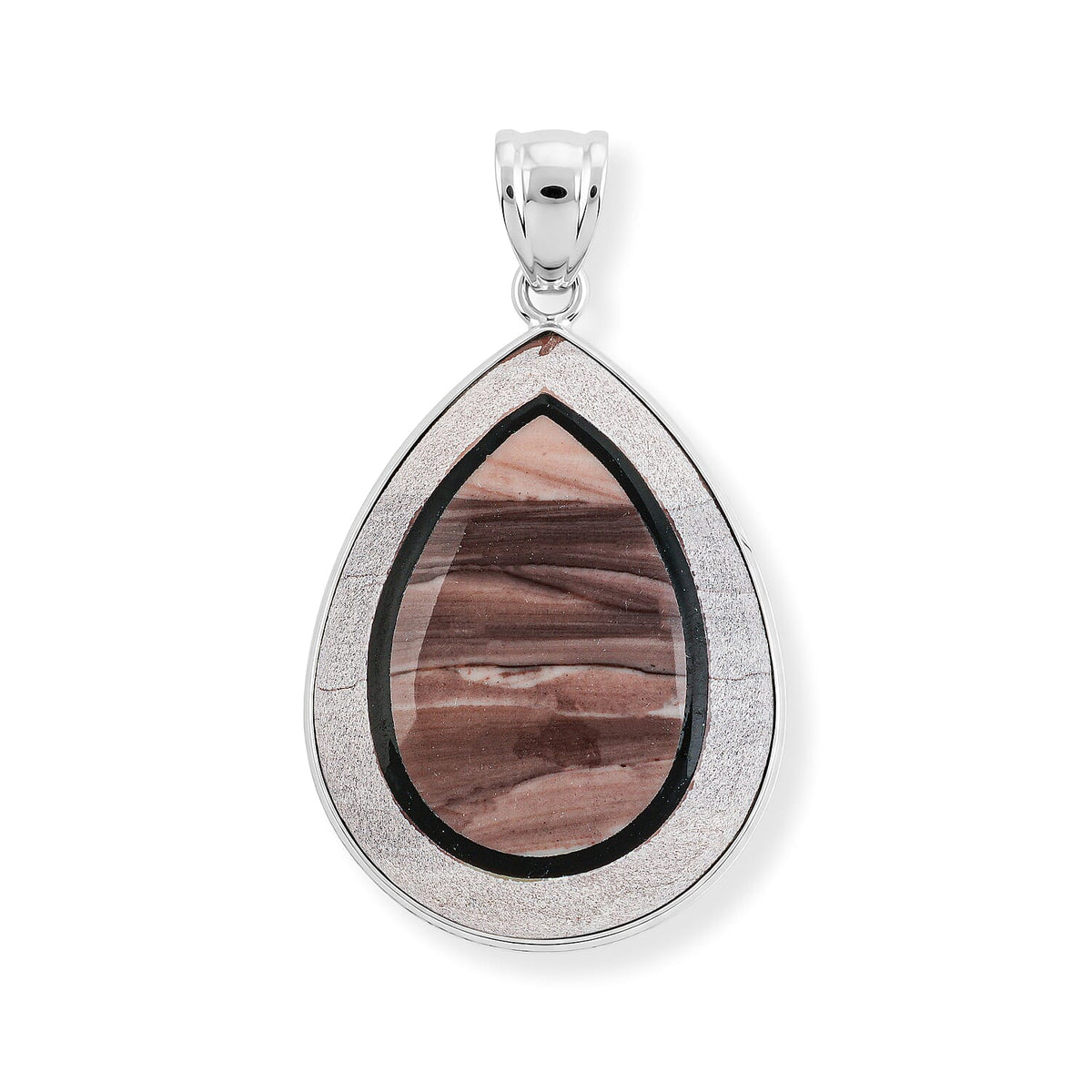 Crazy Lace Agate and Black Agate 55.00 ctw Pear Pendant without Chain in Stainless Steel