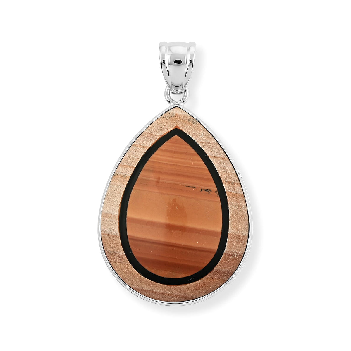 Crazy Lace Agate and Black Agate 55.00 ctw Pear Pendant without Chain in Stainless Steel