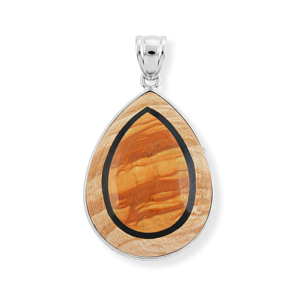 Crazy Lace Agate and Black Agate 55.00 ctw Pear Pendant without Chain in Stainless Steel