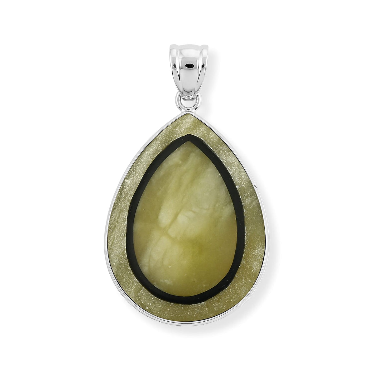 Crazy Lace Agate and Black Agate 55.00 ctw Pear Pendant without Chain in Stainless Steel