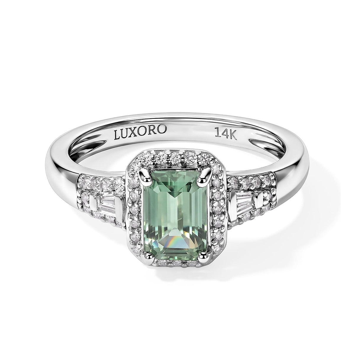 Luxoro AAA Mint Tourmaline and White Diamond I2 1.50 ctw Ring in 14K White Gold (Size 6.0)