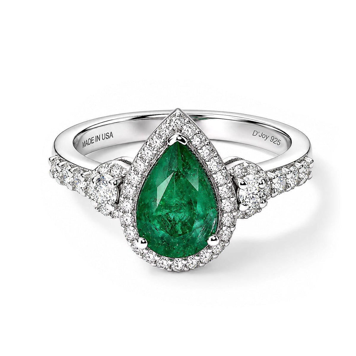 D''Joy AAA Kagem Zambian Emerald and Moissanite 1.85 ctw Ring in Rhodium Over Sterling Silver (Size 7.0)