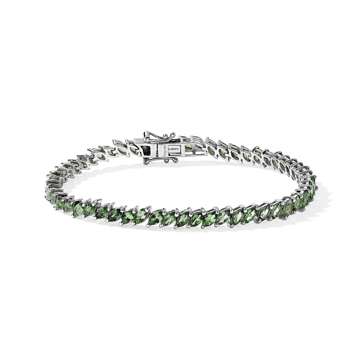 D'Joy Premium Tsavorite Garnet 8.65 ctw Petal Tennis Bracelet in Rhodium Over Sterling Silver (8.00 In)