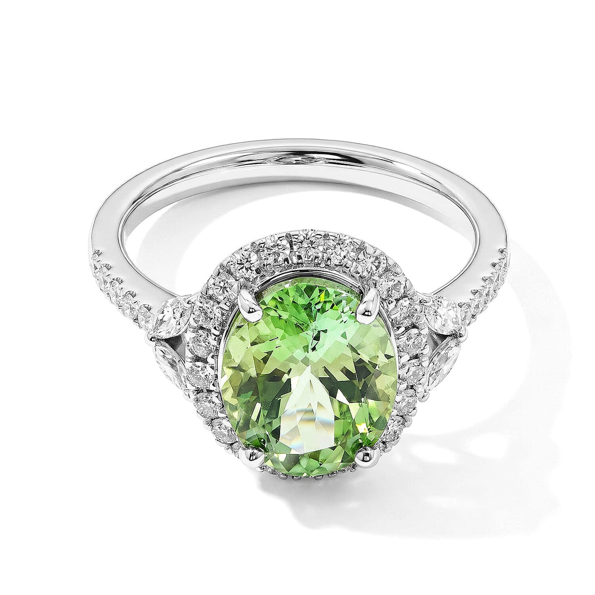 Certified & Appraised Rhapsody 950 Platinum AAAA Arquiana Mint Tourmaline, Diamond (VS-EF) (0.45 cts) Ring (Size 10.0) (5.00 g) 3.05 ctw