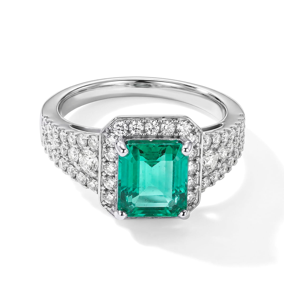 900 White Platinum AAAA Boyaca Colombian Emerald, White Diamond (SI) Ring (Size 6.0) (7.20 g) 2.75 ctw