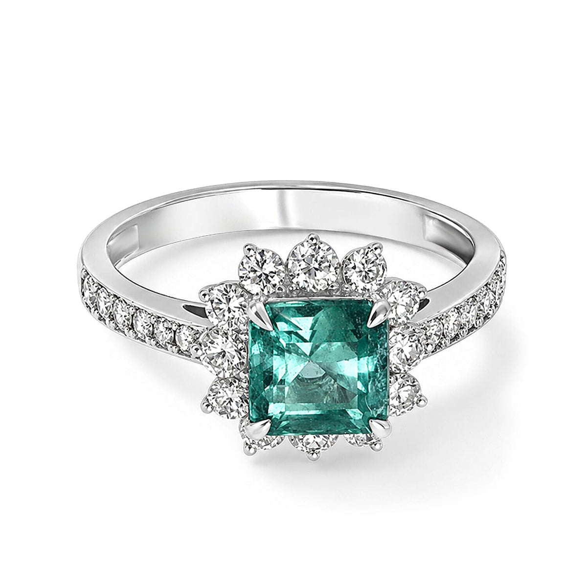 900 White Platinum AAAA Boyaca Colombian Emerald, White Diamond (SI) Ring (Size 6.5) 2.00 ctw