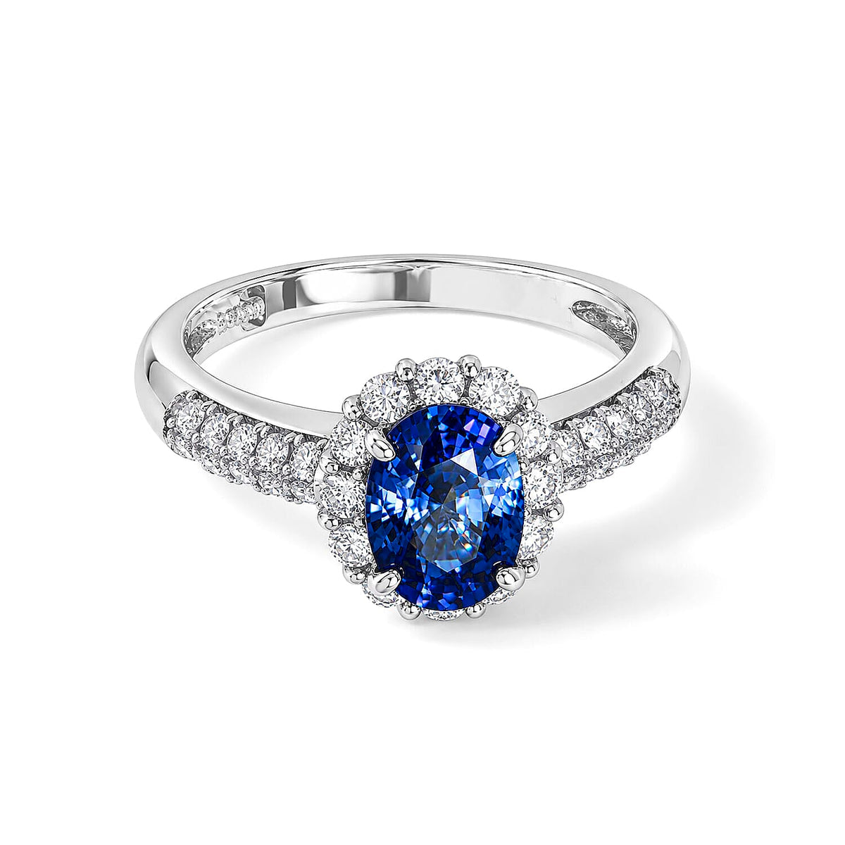 900 White Platinum AAAA Kanchanaburi Blue Sapphire, White Diamond (SI) Ring (Size 6.5) (5.00 g) 2.20 ctw