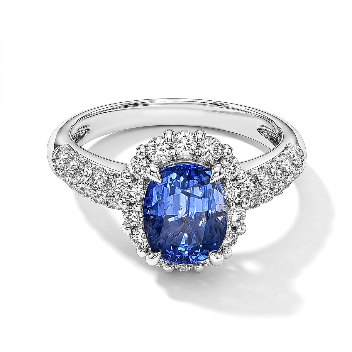 900 White Platinum AAAA Kanchanaburi Blue Sapphire, White Diamond (SI) Ring (Size 6.5) (5.80 g) 3.50 ctw