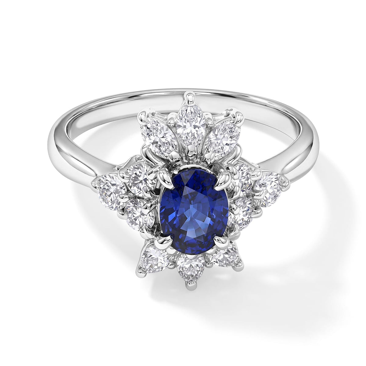 900 White Platinum AAAA Kanchanaburi Blue Sapphire, White Diamond (SI) Ring (Size 7.0) (5.30 g) 1.80 ctw