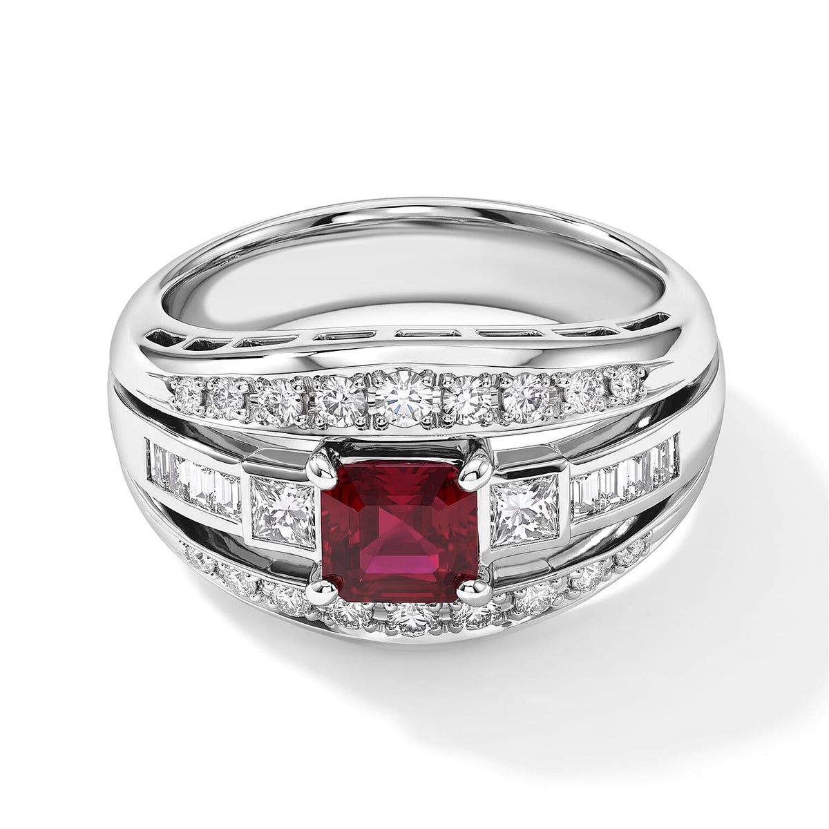 900 Platinum AAAA Ruby, White Diamond (SI) Ring (Size 7.5) (14.50 g) 2.20 ctw