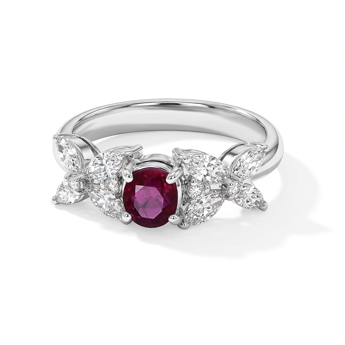 900 Platinum AAAA Ruby, White Diamond (SI) Ring (Size 5.0) (4.70 g) 1.35 ctw