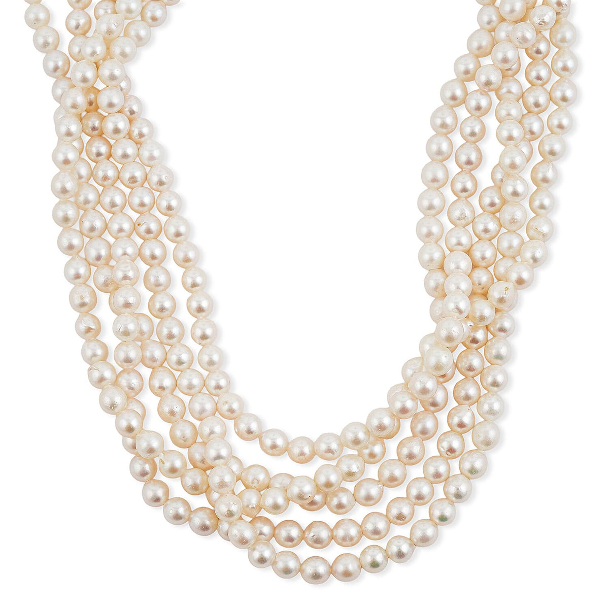 Japanese Akoya Pearl Five Row Necklace in Sterling Silver 18 Inches