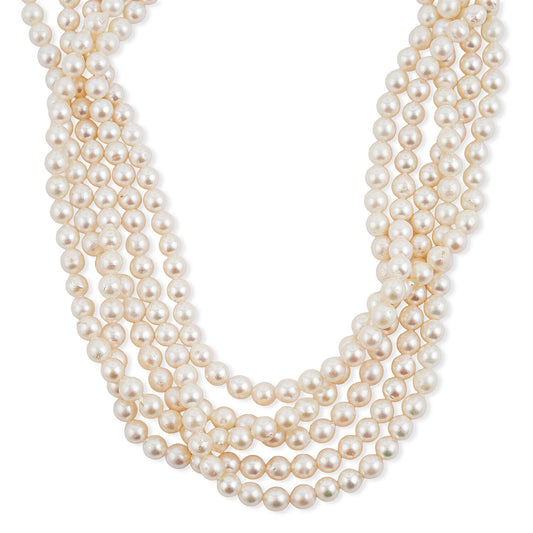Japanese Akoya Pearl Five Row Necklace in Sterling Silver 18 Inches
