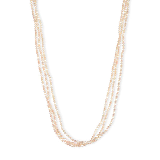 Japanese Akoya Pearl Three Row Necklace in Sterling Silver 19 Inches