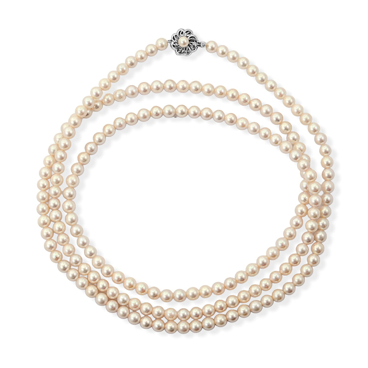 Japanese Akoya Pearl Necklace in Sterling Silver 48 Inches