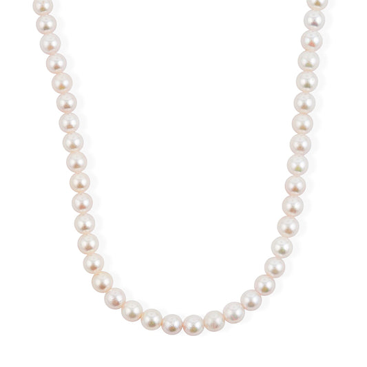 Japanese Akoya Pearl Necklace in Sterling Silver 49 Inches