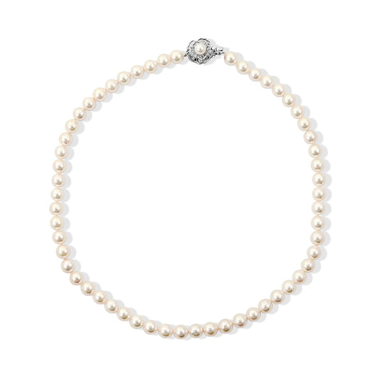 (16 Inches) Japanese Akoya Pearl Necklace in Sterling Silver