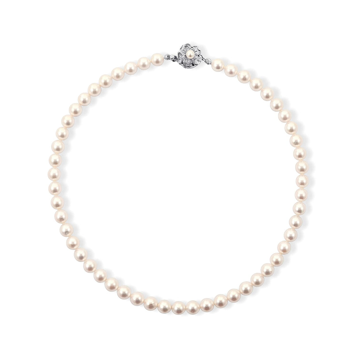 (17 Inches) Japanese Akoya Pearl Necklace in Sterling Silver