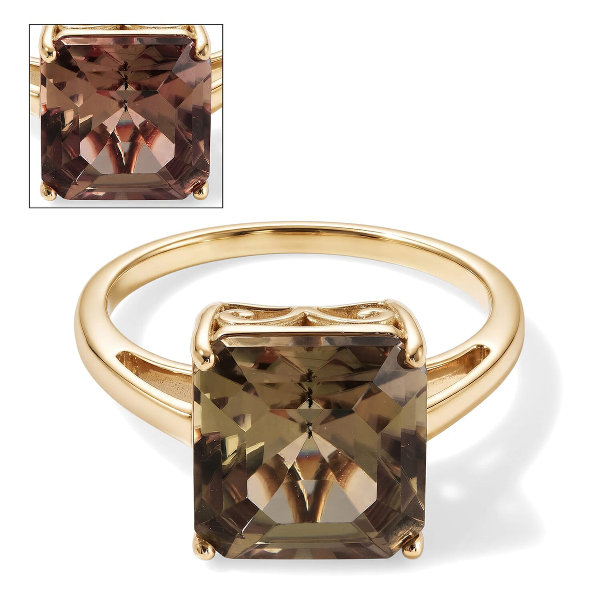 Asscher Cut AAA Turkizite 5.70 ctw Ring in 10K Yellow Gold (Size 9.0)