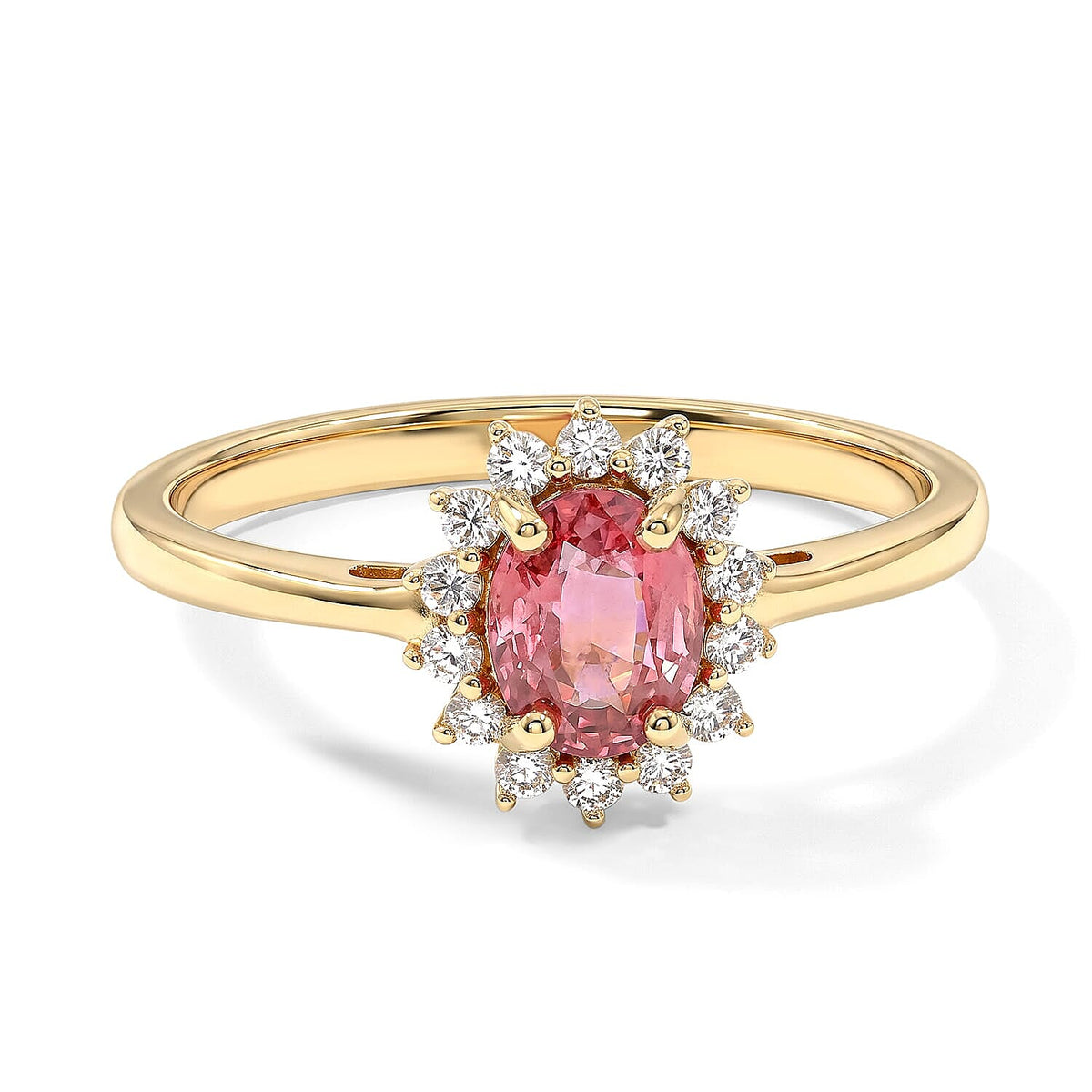 Luxoro 14K Yellow Gold AAA Padparadscha Sapphire (BT),Diamond (I2) (0.22 cts) Ring (Size 6.0) 1.00 ctw