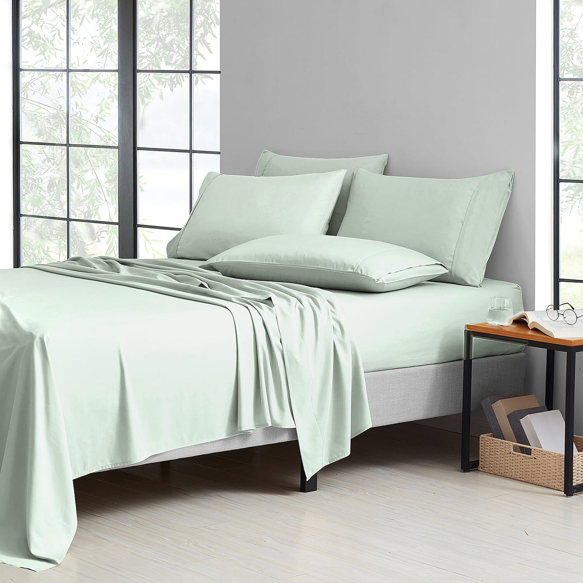 Bibb Home 4-Piece Green Bamboo Sheet Set -Twin