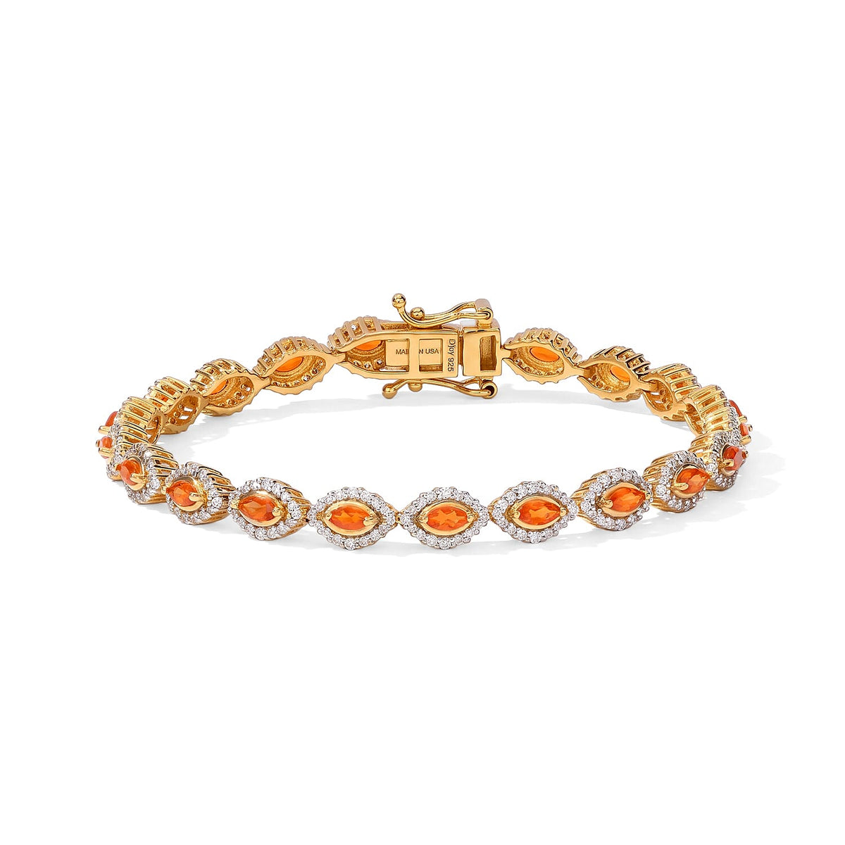 D''Joy AAA Crimson Fire Opal, Moissanite Bracelet in 18K Vermeil YG Over Sterling Silver (7.25 In) 3.00 ctw