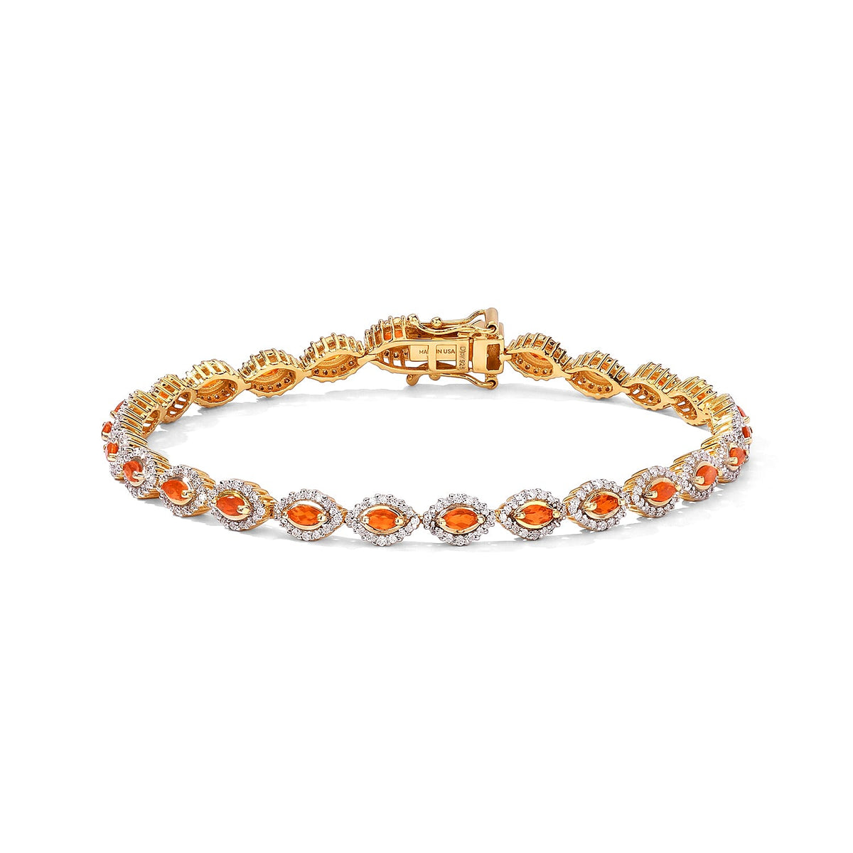 D''Joy AAA Crimson Fire Opal, Moissanite Bracelet in 18K Vermeil YG Over Sterling Silver (7.25 In) 3.00 ctw