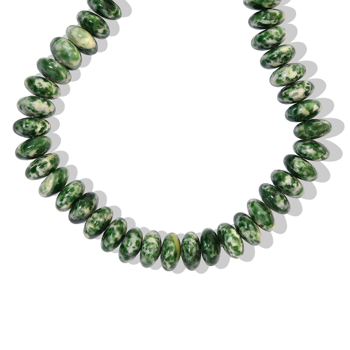 GCS Green Spot Agate Roundel 10mm Beaded Strand 338.00 ctw