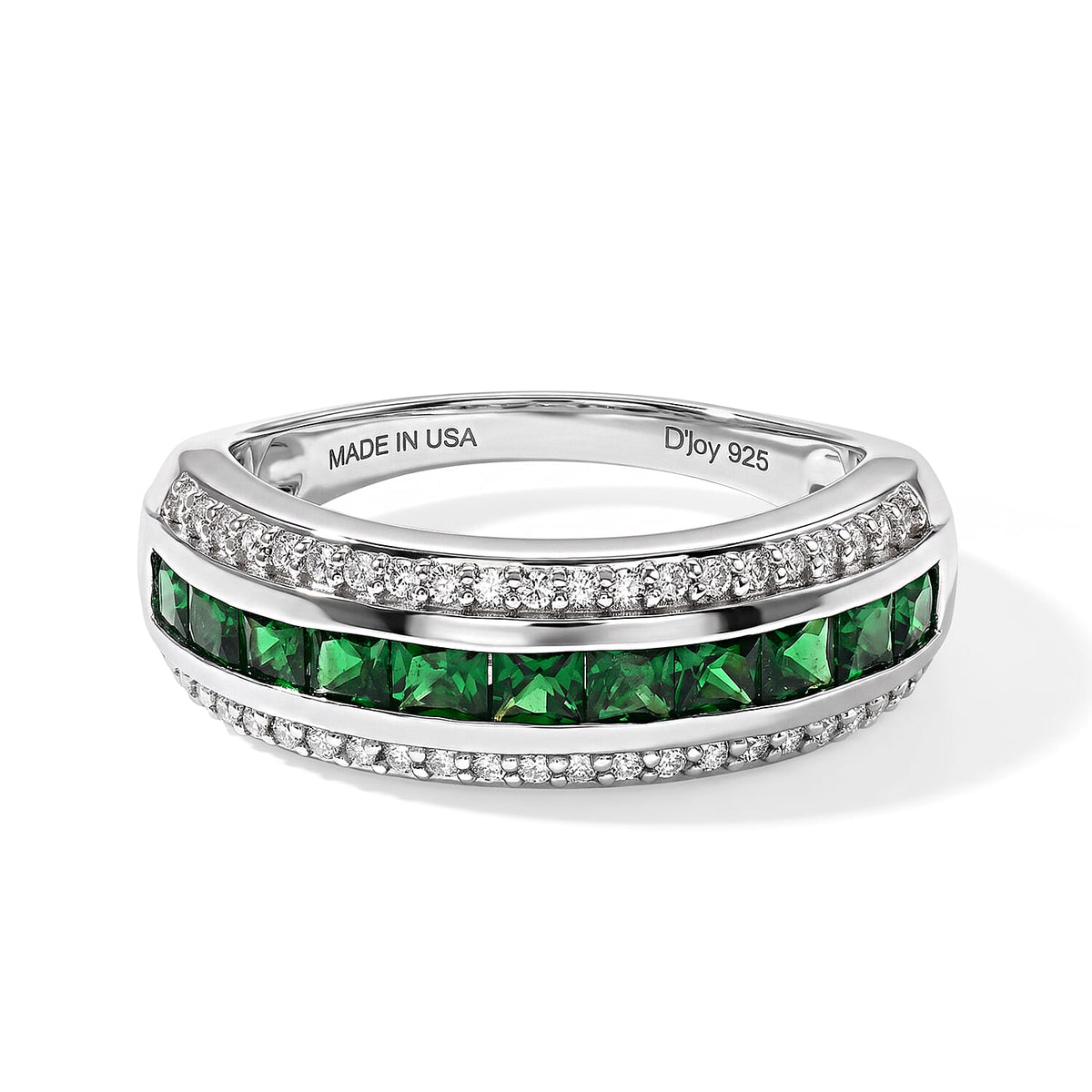 D''Joy AAA Tsavorite Garnet, Moissanite Half Eternity Band Ring in Rhodium Over Sterling Silver (Size 10.0) 1.50 ctw
