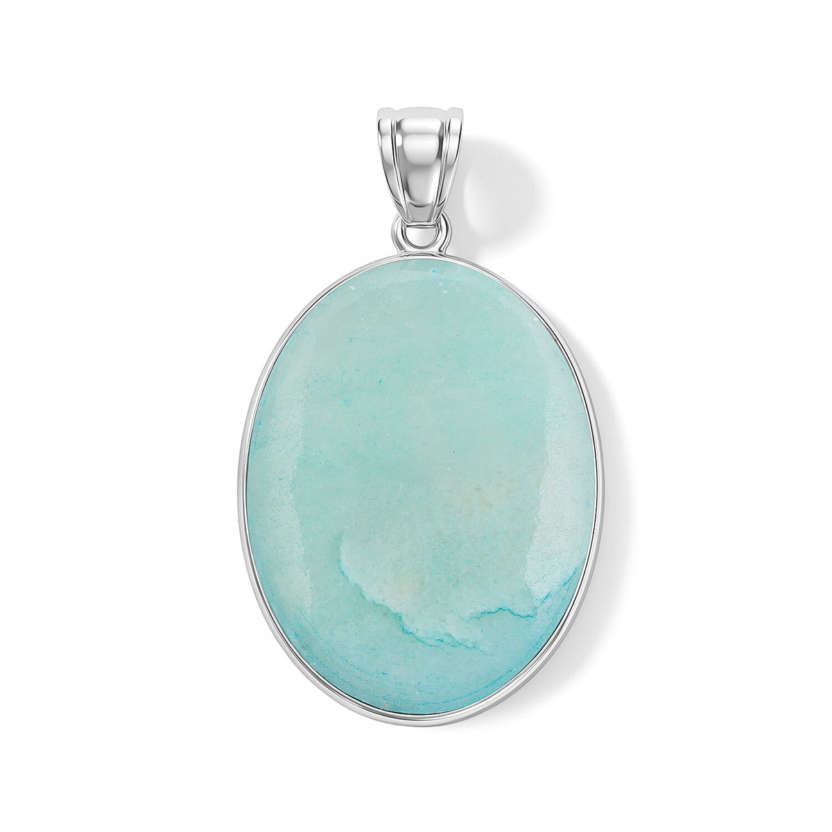 Amazonite 50.00 ctw Oval Pendant Without Chain in Silvertone