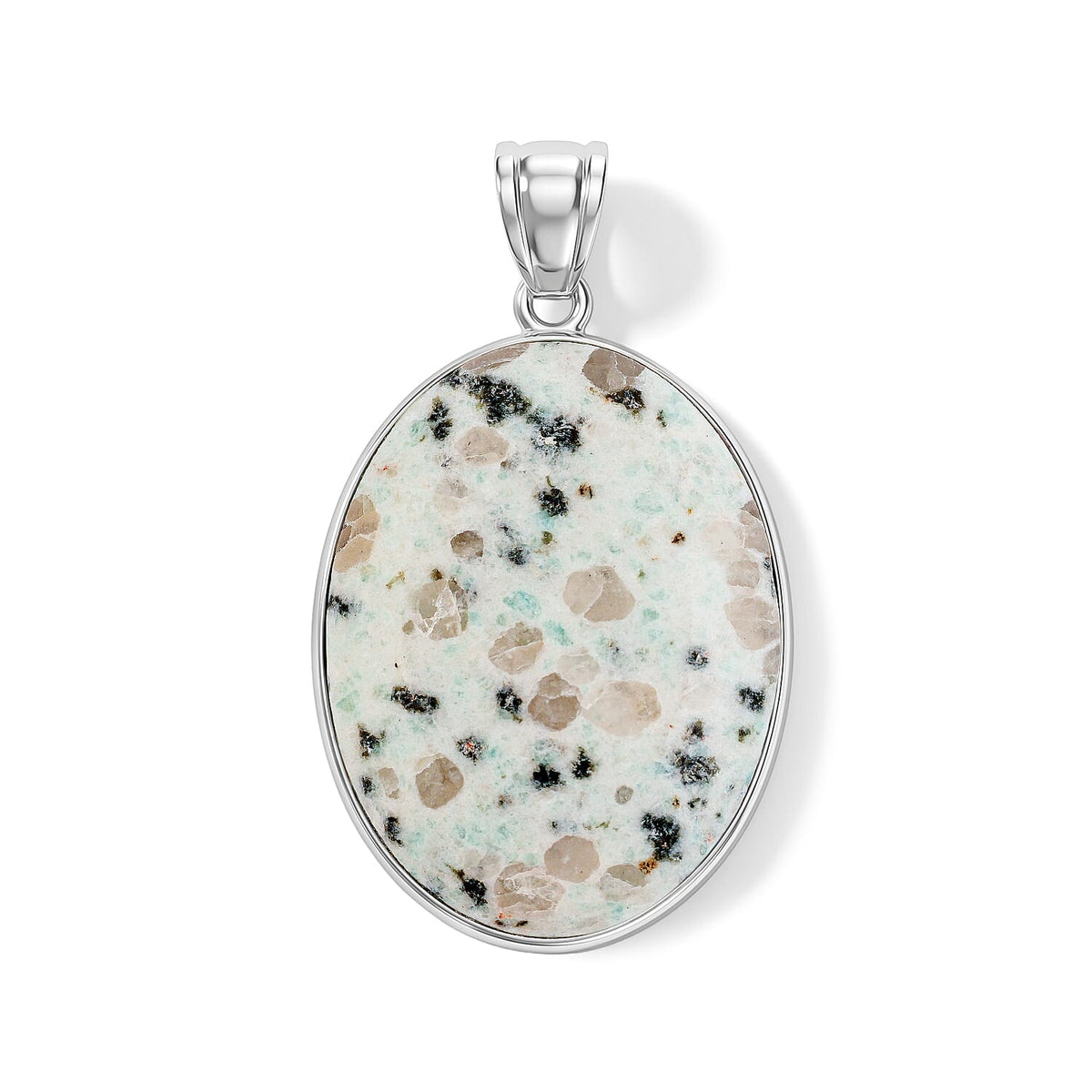 Amazonite 50.00 ctw Oval Pendant Without Chain in Silvertone