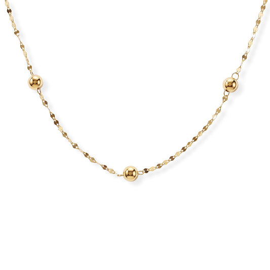 Italian Station Bead Chain Necklace in 10K Yellow Gold (18-20 Inches) 1 Grams